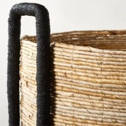 Aminah Woven Storage Basket With Black Handles -Furniture Sale AminahNatWvnBsktWHndlAV2SHS23
