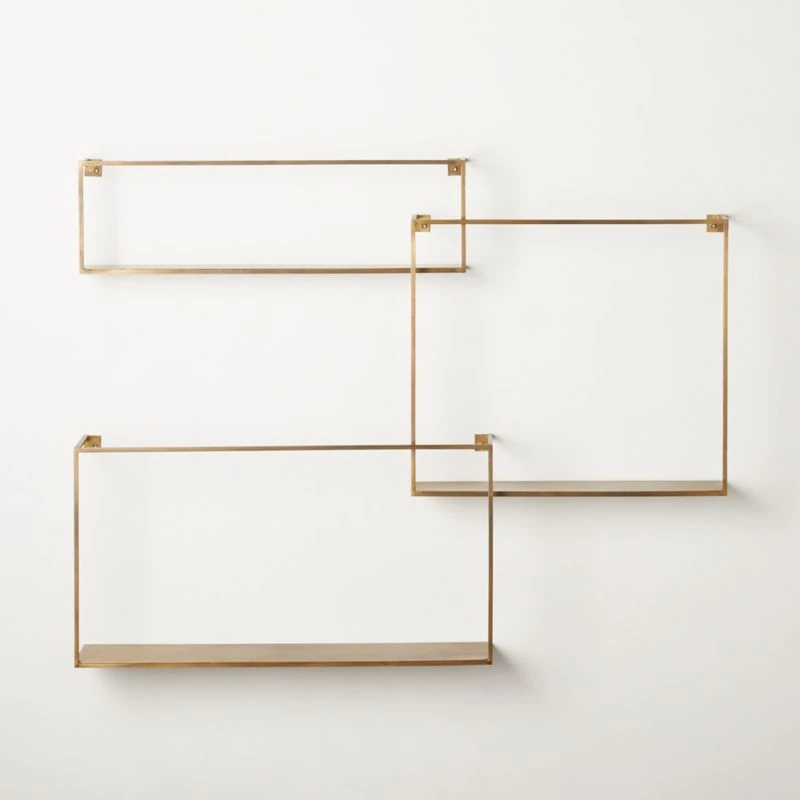 Antiqued Brass Floating Shelves Set Of 3 8 Antiqued Brass Floating Shelves Set Of 3 - Image 6