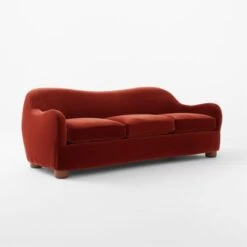 Bacio Merlot Curved Velvet Sofa With Walnut Legs -Furniture Sale BacioMerlotSofa3QSSF22