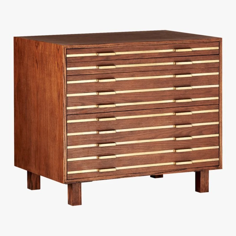 Inline Oak Wood 4-Drawer File Cabinet With Brass Handles 8 Inline Oak Wood 4-Drawer File Cabinet With Brass Handles - Image 6