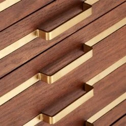 Inline Oak Wood 4-Drawer File Cabinet With Brass Handles 19 Inline Oak Wood 4-Drawer File Cabinet With Brass Handles -Furniture Sale BrassInlineFileDrawersAVF17