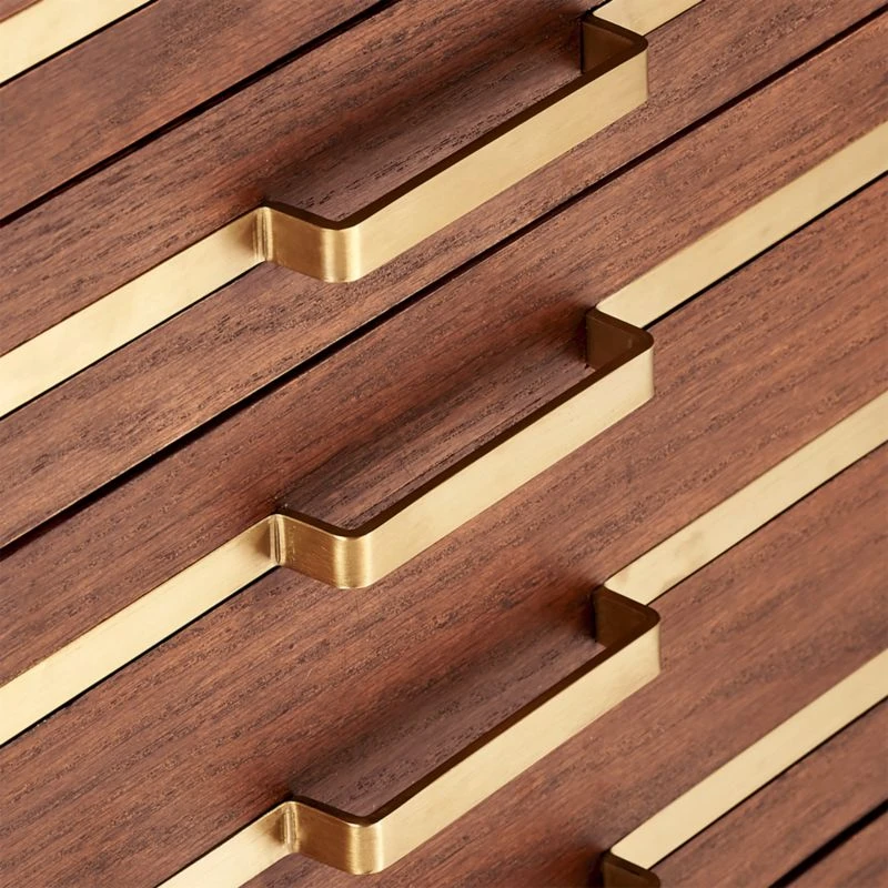 Inline Oak Wood 4-Drawer File Cabinet With Brass Handles 11 Inline Oak Wood 4-Drawer File Cabinet With Brass Handles - Image 9