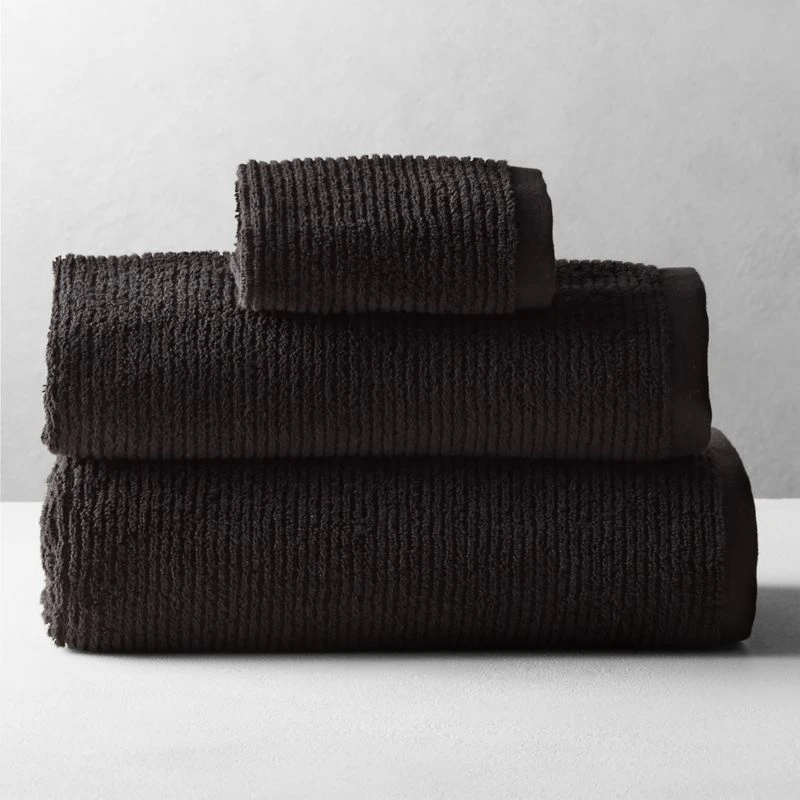 Brooks Ribbed Organic Cotton Black Bath Towel Set 3 Brooks Ribbed Organic Cotton Black Bath Towel Set