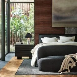 Pietro Woven Black Leather Queen Bed -Furniture Sale CB2FA22 27A V1