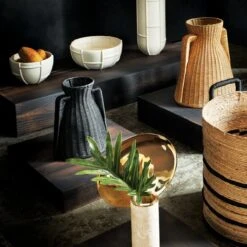 Aminah Woven Storage Basket With Black Handles -Furniture Sale CB2FA23 BID 12 v2 RET