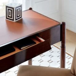 Dreher Brown Leather Desk With Drawer -Furniture Sale CB2SP22 04B RET