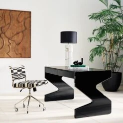 Vicino Black And White Patterned Upholstered Office Chair -Furniture Sale CB2SP23 PR 02A V1