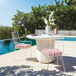 Pavilion Ivory Outdoor Dining Armchair With Striped Sunbrella ® Cushion Model 6470 Set Of 4 -Furniture Sale CB2SU22 14A v1 RET 2