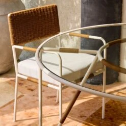 Colombe Round Ivory Metal Outdoor Dining Table With Glass Top 11 Colombe Round Ivory Metal Outdoor Dining Table With Glass Top -Furniture Sale CB2SU23 RC 04C Det 005