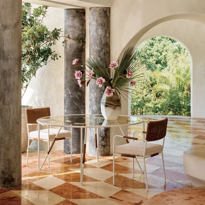 Colombe Round Ivory Metal Outdoor Dining Table With Glass Top 4 Colombe Round Ivory Metal Outdoor Dining Table With Glass Top - Image 2