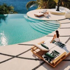 Pinet Teak Outdoor Double Chaise Lounge With Textured Ivory Perennials® Cushions -Furniture Sale CB2SU23 RC EDT 08A 001 V1