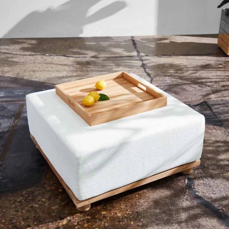 Pinet Teak Outdoor Ottoman With Textured Ivory Perennials® Cushion 4 Pinet Teak Outdoor Ottoman With Textured Ivory Perennials® Cushion - Image 2