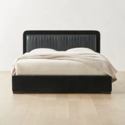 Claudette Black Leather And Velvet Upholstered Queen Bed