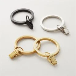 Brushed Brass Curtain Rings With Clips Set Of 9 -Furniture Sale ClipRingGroupFHF21