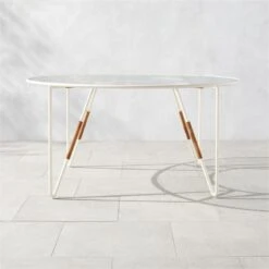 Colombe Round Ivory Metal Outdoor Dining Table With Glass Top