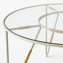 Colombe Round Green Metal Outdoor Dining Table With Glass Top -Furniture Sale ColombeVertDiningTableAV2SSS23