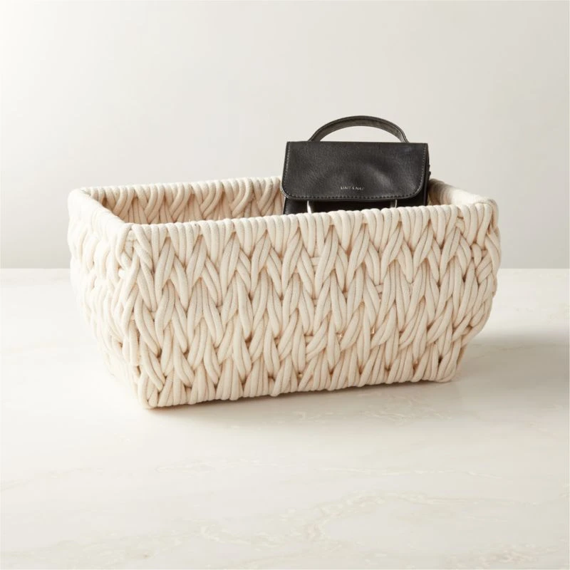 Conway Rectangular White Cotton Storage Basket Small 5 Conway Rectangular White Cotton Storage Basket Small - Image 3