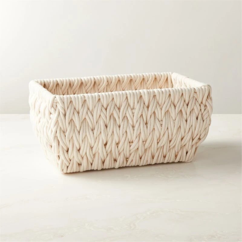 Conway Rectangular White Cotton Storage Basket Small 3 Conway Rectangular White Cotton Storage Basket Small