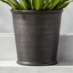 Coulee Round Lead Grey Metal Outdoor Planter Small -Furniture Sale CouleeCtSilverPlntrRndSmAVSHS23