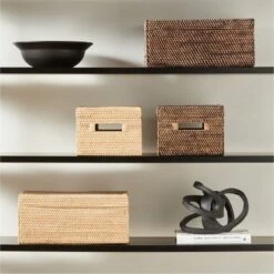 Emme Square Handwoven Espresso Rattan Storage Basket -Furniture Sale EmmeBoxCollectionFHF22 1