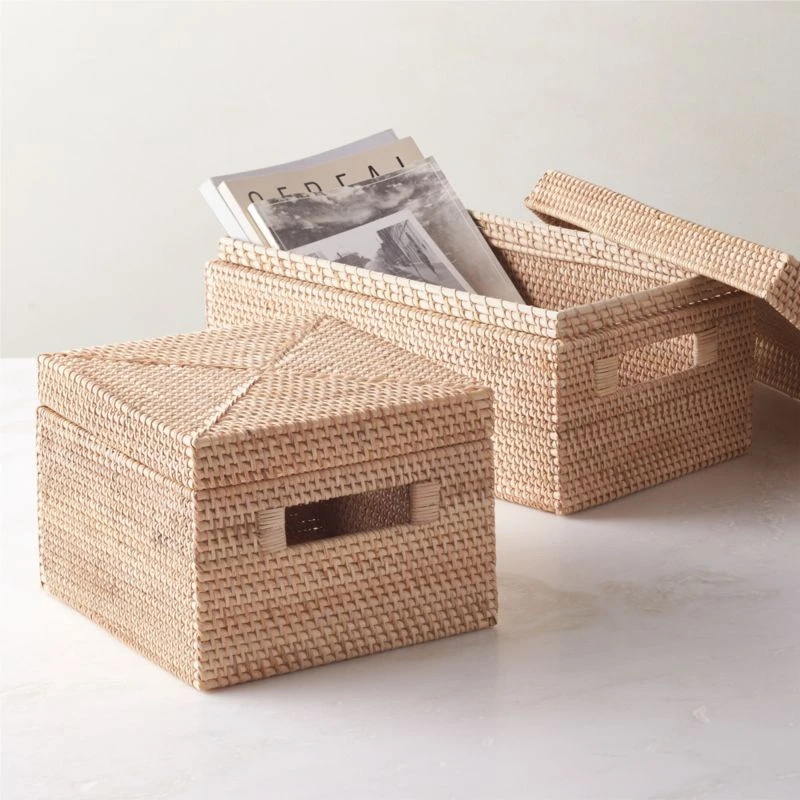 Emme Rectangular Handwoven Natural Rattan Storage Basket 4 Emme Rectangular Handwoven Natural Rattan Storage Basket - Image 2