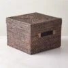 Emme Square Handwoven Espresso Rattan Storage Basket -Furniture Sale EmmeBoxwLidEspSqSHF22