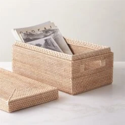 Emme Rectangular Handwoven Natural Rattan Storage Basket 9 Emme Rectangular Handwoven Natural Rattan Storage Basket -Furniture Sale EmmeBoxwLidNatRectAVSHF22