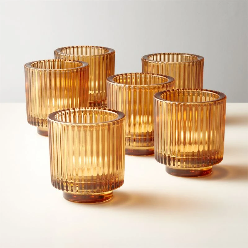Ezra Amber Glass Tealight Candle Holders Set Of 6 4 Ezra Amber Glass Tealight Candle Holders Set Of 6 - Image 2