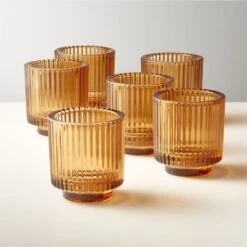 Ezra Amber Glass Tealight Candle Holders Set Of 6
