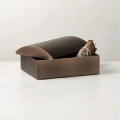 Finley Blackened Brass Storage Box With Lid Small 8 Finley Blackened Brass Storage Box With Lid Small -Furniture Sale FinleyBrnzdSSBoxWLidSmROS23