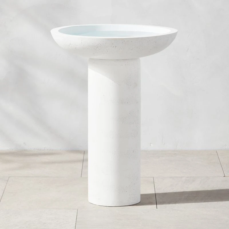 Flatform White Cement Birdbath 3 Flatform White Cement Birdbath
