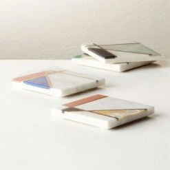 Flo Marble And Brass Coasters Set Of 4