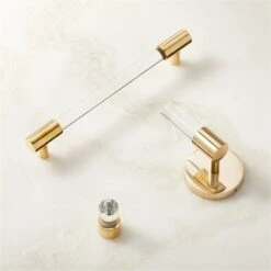 Flynn Crystal Unlacquered Brass Hook -Furniture Sale FlynnPlshdBrsNCrystlGrpFHF22