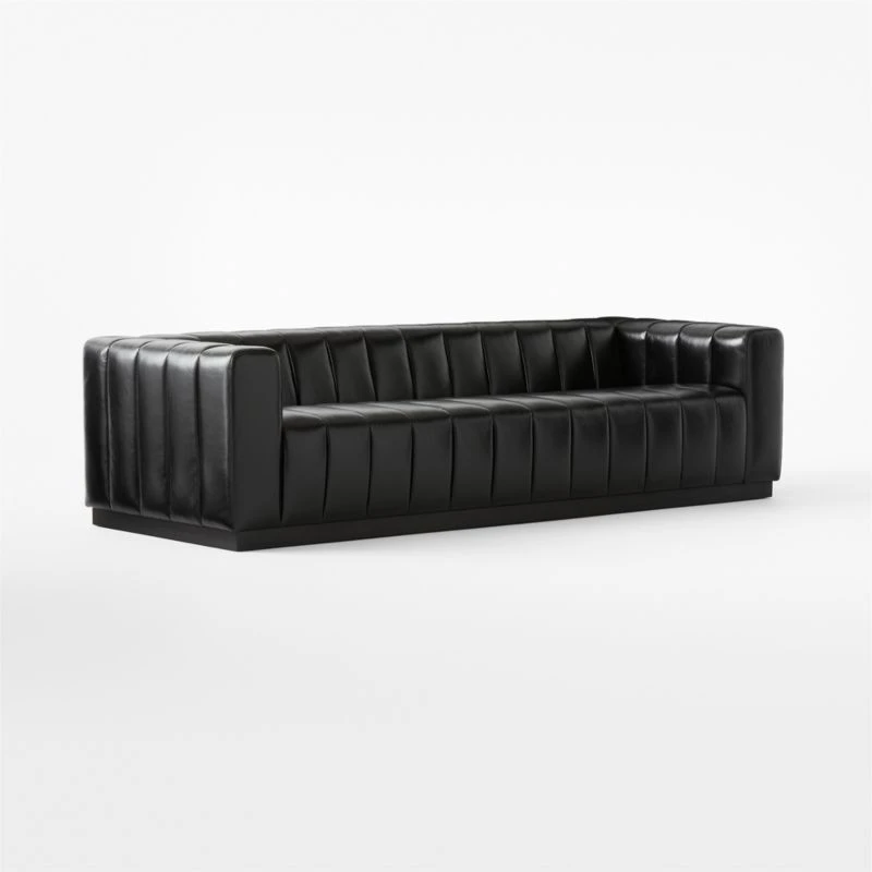 Forte Extra-Large Channeled Black Leather Sofa 101" 5 Forte Extra-Large Channeled Black Leather Sofa 101" - Image 3