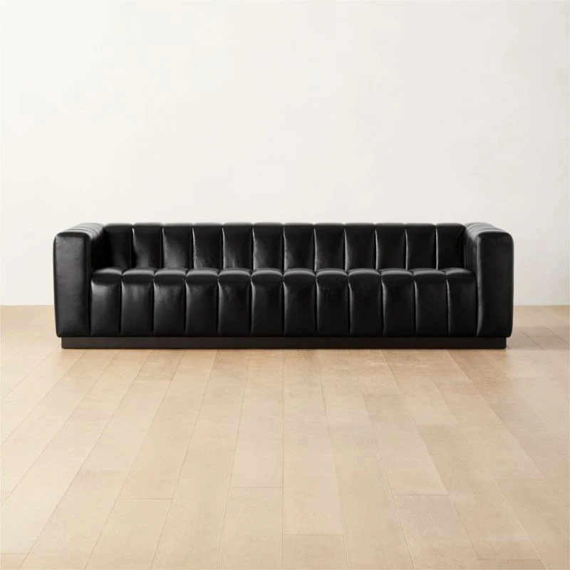 Forte Extra-Large Channeled Black Leather Sofa 101" 3 Forte Extra-Large Channeled Black Leather Sofa 101"