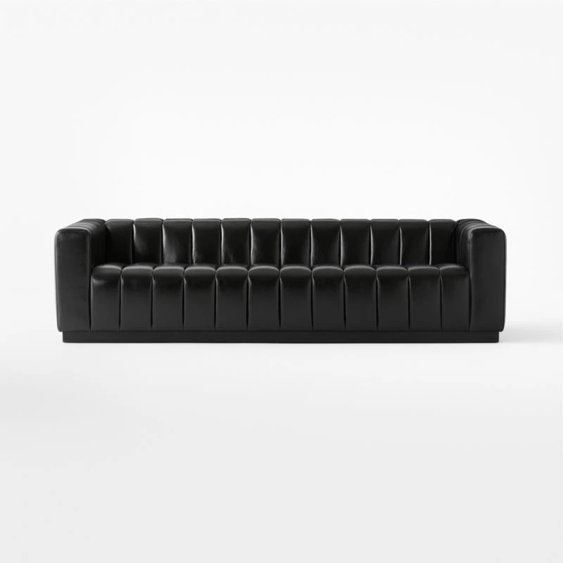 Forte Extra-Large Channeled Black Leather Sofa 101" 4 Forte Extra-Large Channeled Black Leather Sofa 101" - Image 2