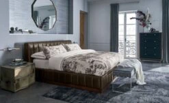 Oberlin Tall 4-Drawer Black Leather And Wood Dresser -Furniture Sale ForteLeatherKingBedMidnightOC19 1