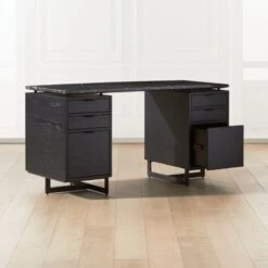 Fullerton 6-Drawer Black Oak Wood Desk With Black Marble Top 11 Fullerton 6-Drawer Black Oak Wood Desk With Black Marble Top -Furniture Sale FullertonModBkDkW2BkDrwAV2SHF20 1x1