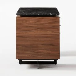 Fullerton 6-Drawer Walnut Wood Desk With Black Marble Top -Furniture Sale FullertonModBkDkW2WltDrwSDF20