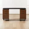 Fullerton 6-Drawer Walnut Wood Desk With Black Marble Top -Furniture Sale FullertonModBkDkW2WltDrwSHF20 1x1