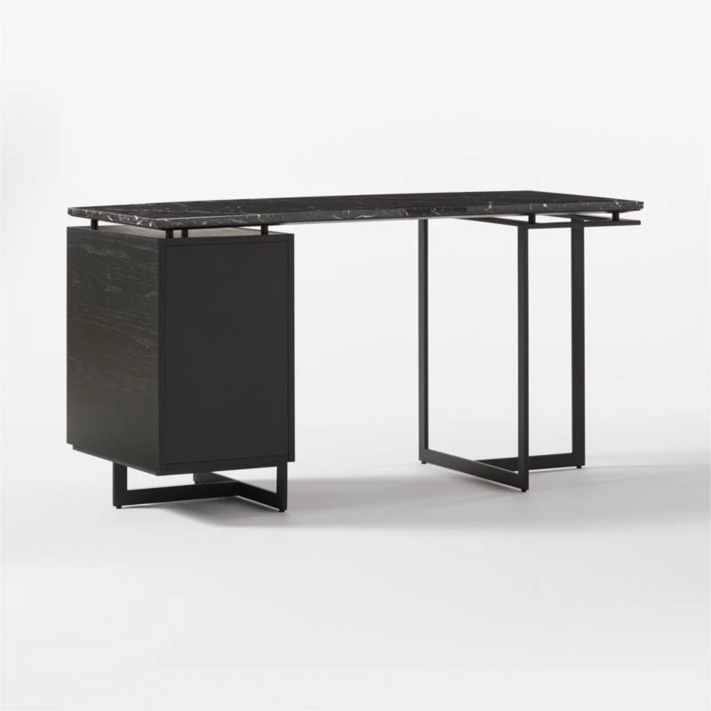 Fullerton 3-Drawer Black Metal And Oak Wood Desk With Black Marble Top 9 Fullerton 3-Drawer Black Metal And Oak Wood Desk With Black Marble Top - Image 7