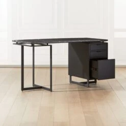 Fullerton 3-Drawer Black Metal And Oak Wood Desk With Black Marble Top 12 Fullerton 3-Drawer Black Metal And Oak Wood Desk With Black Marble Top -Furniture Sale FullertonModBkDkWBkDrNLgAV2SHF20 1x1