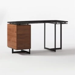 Fullerton 3-Drawer Metal And Walnut Wood Desk With Black Marble Top -Furniture Sale FullertonModBkDkWWlDrNLg3QBF20