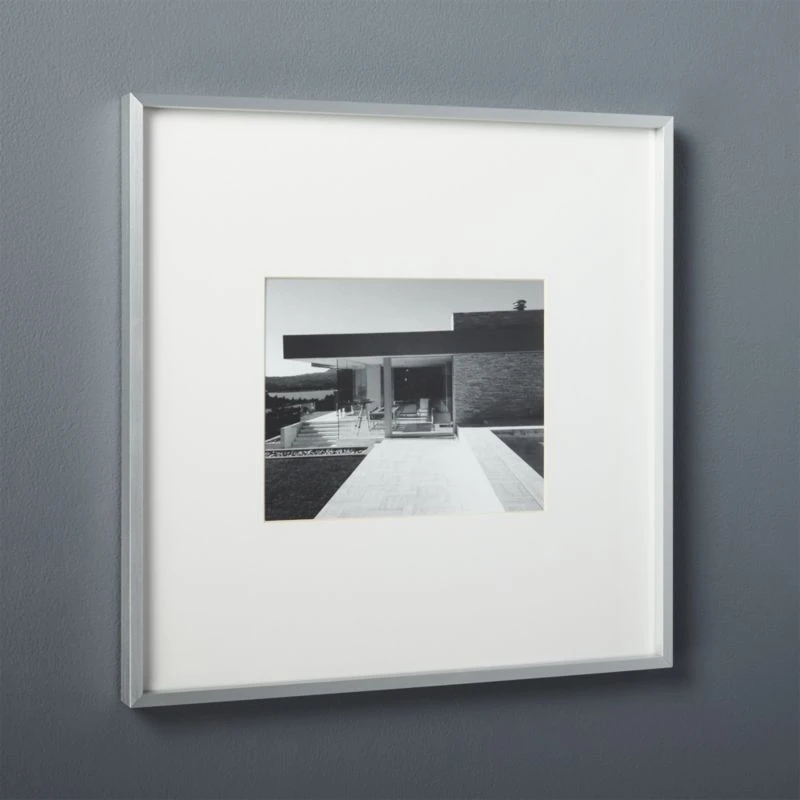 Gallery Brushed Silver Picture Frame With White Mat 8"x10" 3 Gallery Brushed Silver Picture Frame With White Mat 8"x10"