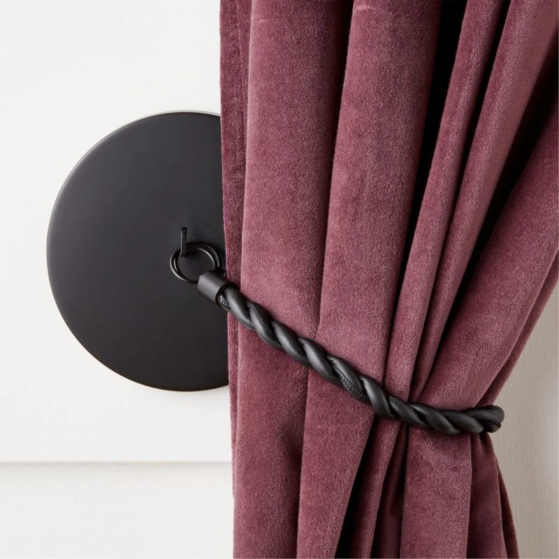 Harlan Matte Black Twisted Leather Curtain Panel Tieback 4 Harlan Matte Black Twisted Leather Curtain Panel Tieback - Image 2