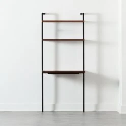 Helix Walnut Wood Wall Mount Desk With Shelves 70''