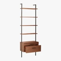 Helix 96" Walnut Bookcase With 2 Drawers -Furniture Sale HelixTallShlf2DrwWalnut3QAVS20