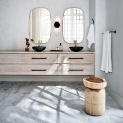 Teak Natural Round Bathroom Stool -Furniture Sale InfinityBrassOblongWallMirrorFB21 1x1