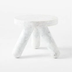 Jaxx White Marble Side Table Short -Furniture Sale JaxxWhtMrblShortSdTableSOSSF23