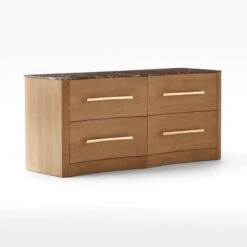 Kingsbury Low 4-Drawer Curved Oak Wood Dresser With Marble Top 11 Kingsbury Low 4-Drawer Curved Oak Wood Dresser With Marble Top -Furniture Sale KingsburyCrvdMrblLwDrssr3QSSF22